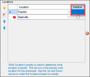 Inactive location for Employee checkbox